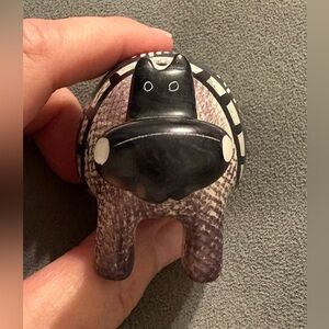 Handcarved House Hippo Soapstone Black White Brown 2.25”x2.5”